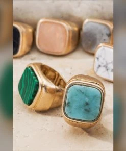 Social Butterfly Collection Sale Square Natural Stone Costume Ring