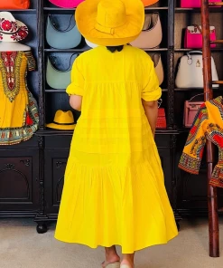 Social Butterfly Collection Plus Size Yellow Boho Style Below The Knee Dress