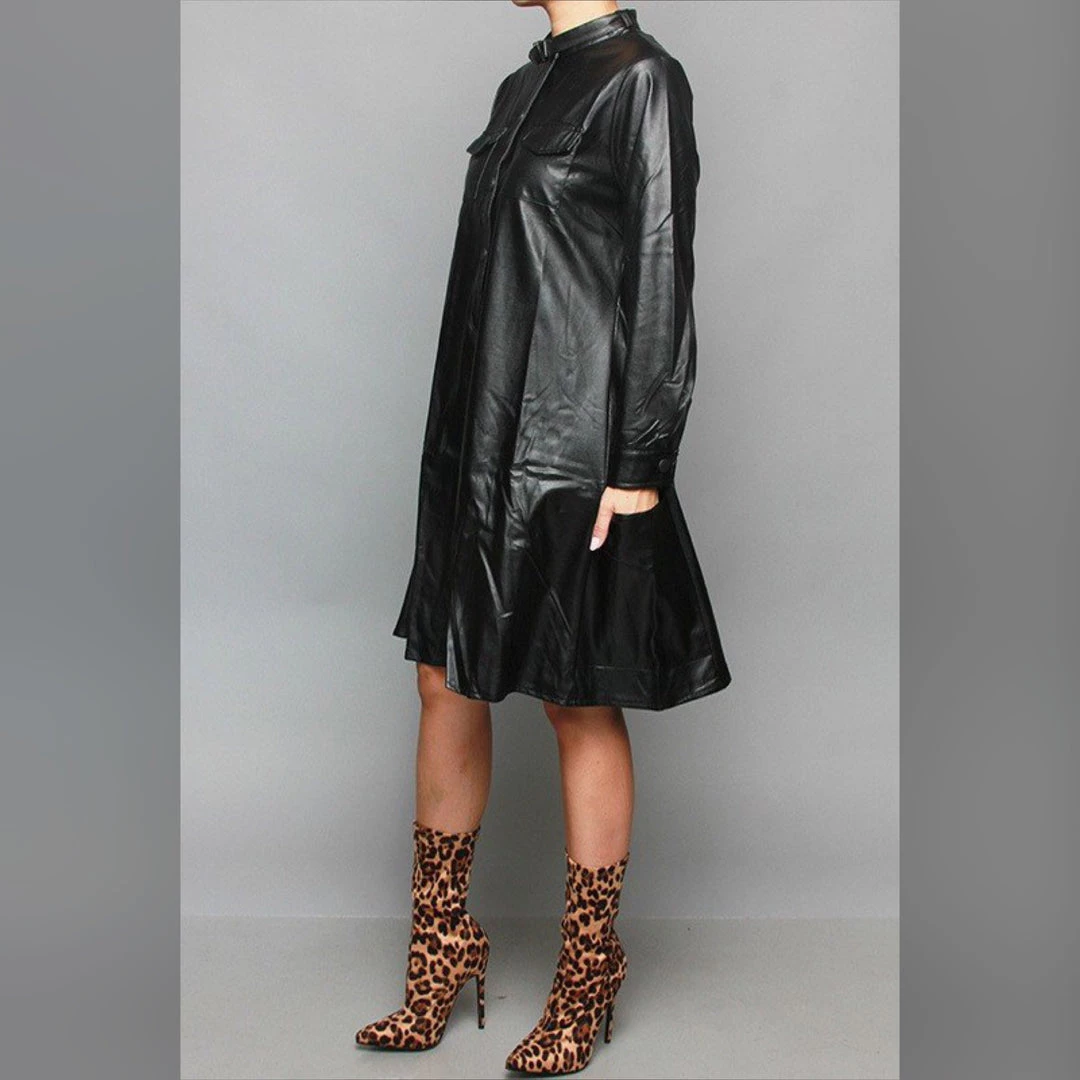 Social Butterfly Collection Black Faux Leather Dress Plus Sizes 8 Social Butterfly Collection Black Faux Leather Dress Plus Sizes