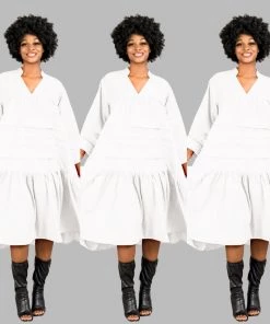 Social Butterfly Collection Plus Size White Boho Style Below The Knee Dress New Arrivals