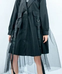 Social Butterfly Collection Black Tulle Detail Large Pocket Jacket