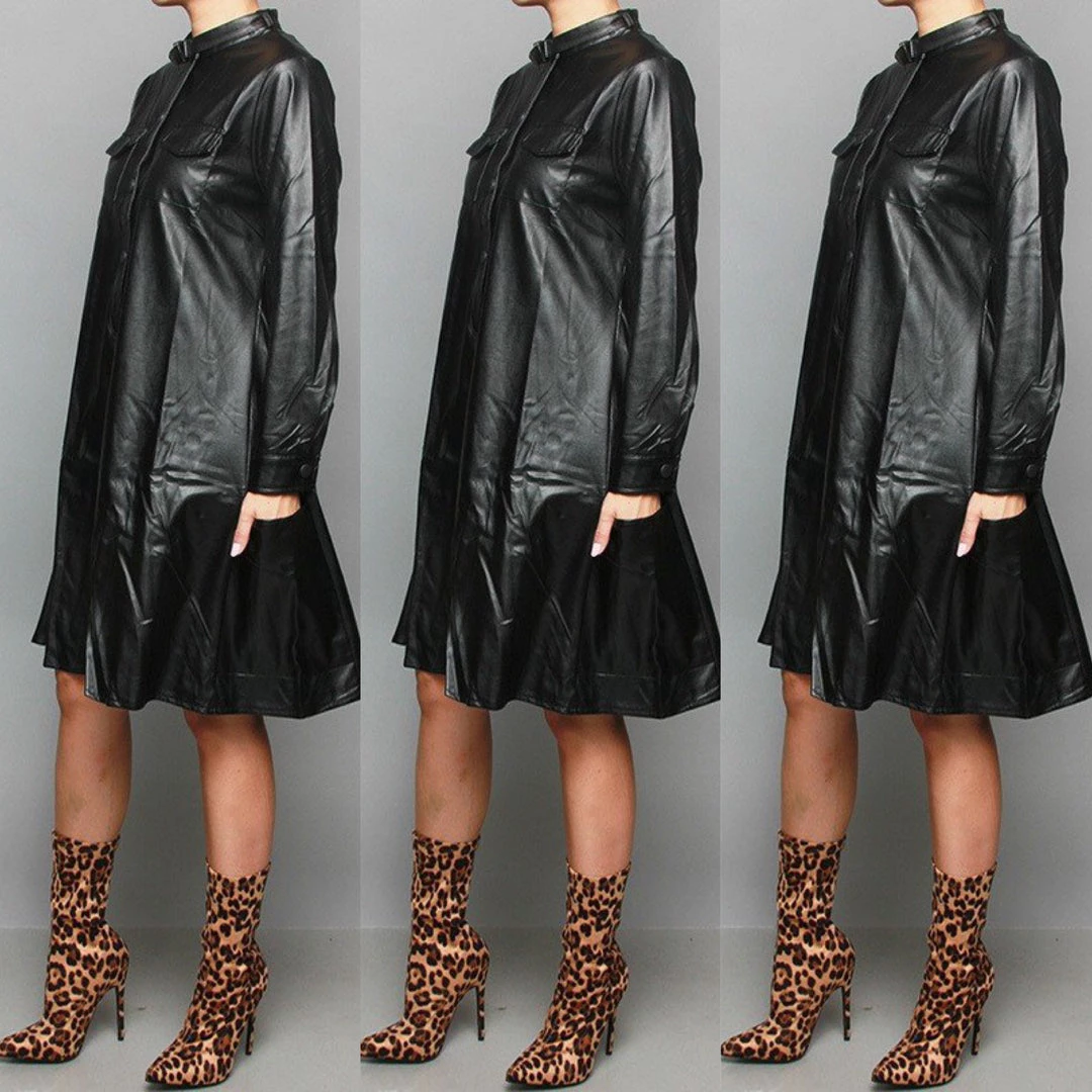 Social Butterfly Collection Black Faux Leather Dress Plus Sizes 5 Social Butterfly Collection Black Faux Leather Dress Plus Sizes