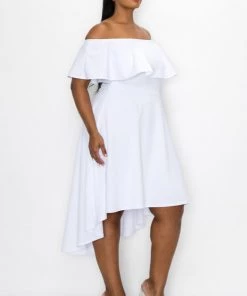 Social Butterfly Collection White Off The Shoulder High Low Dress