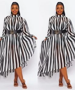 Social Butterfly Collection New Arrivals Plus Size Black White Side High Low Dress