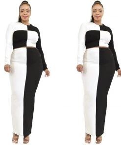 Social Butterfly Collection Color Block Plus Size Two Piece Skirt Set