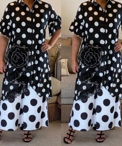 Social Butterfly Collection New Arrivals White On Black Polka Dot Button Down High Low Dress Top