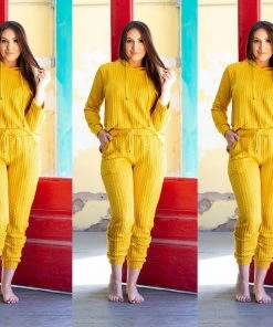 Social Butterfly Collection Yellow Plus Size Two Piece Hoodie Pant Set