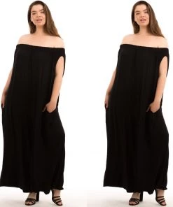 Social Butterfly Collection Black Off The Shoulder Boho Loose Fit Jumpsuit