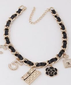Social Butterfly Collection New Arrivals Black Ribbon Gold Or Silver Charm Necklace