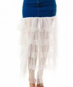 Social Butterfly Collection Black Or White Layered Tulle Denim Maxi Skirt
