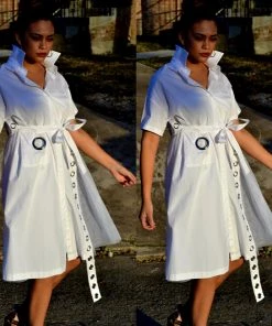 Social Butterfly Collection White Or Black Button Down Grommet Detail Top