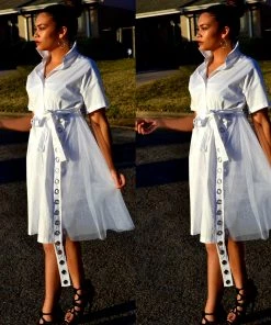 Social Butterfly Collection White Or Black Button Down Grommet Detail Top