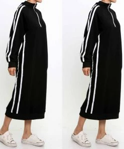 Social Butterfly Collection Black White Sporty Casual Mid Length Dress