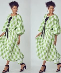 Social Butterfly Collection Plus Size Green Check Vintage Dress New Arrivals