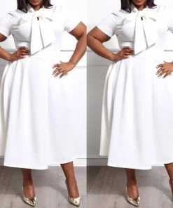 Social Butterfly Collection New Arrivals White Necktie Mid Length Dress