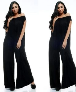 Social Butterfly Collection Black Off The Shoulder Boho Loose Fit Jumpsuit