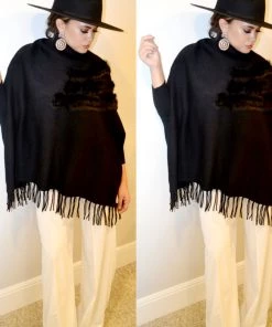 Social Butterfly Collection Black Faux Fur Fringe Detail Sweater Top Sale