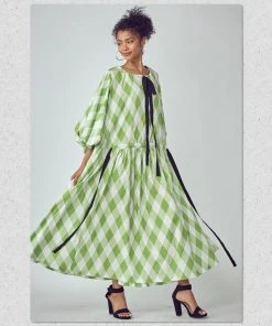 Social Butterfly Collection Plus Size Green Check Vintage Dress New Arrivals