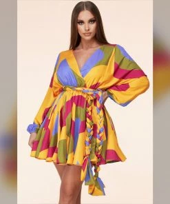 Social Butterfly Collection Multi Color Abstract Print Plus Size Dress Top New Arrivals