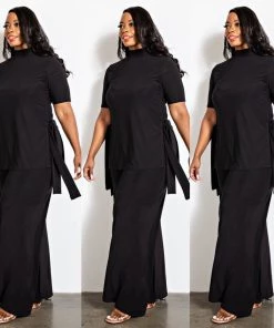 Social Butterfly Collection New Arrivals Black Side Tie Two Piece Pant Set