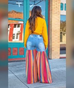 Social Butterfly Collection Distressed Light Denim Red Multi Color Palazzo Wide Leg Jeans New Arrivals