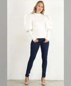 Social Butterfly Collection White Fitted Puffy Sleeve Top