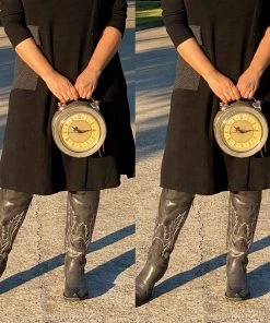 Social Butterfly Collection Accessories Grey Retro Style Clock Handbag