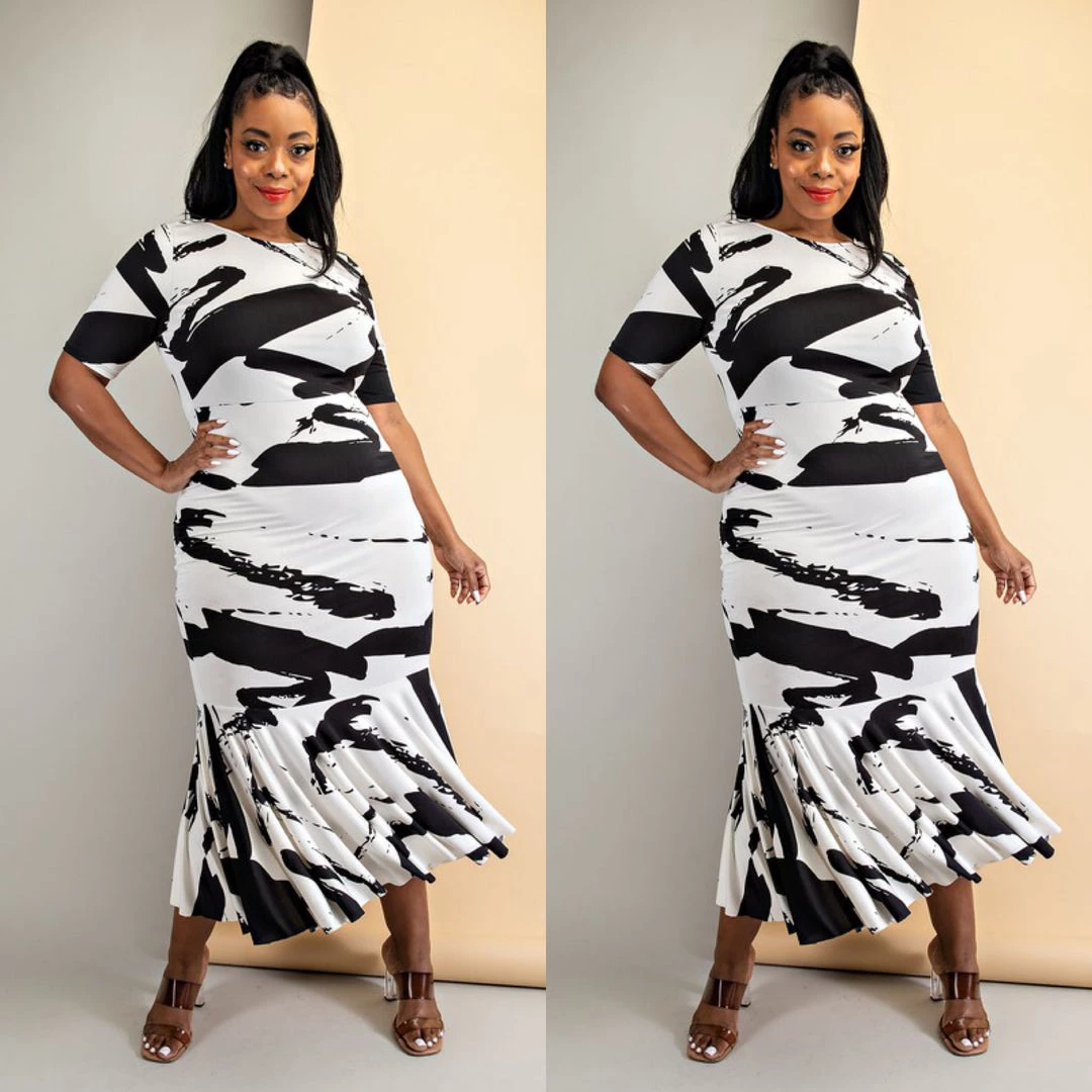 Social Butterfly Collection Plus Size Black White Form Fitted Dress 3 Social Butterfly Collection Plus Size Black White Form Fitted Dress