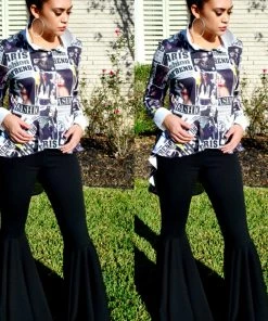 Social Butterfly Collection New Arrivals High Fashion Faces Button Down High Low Top