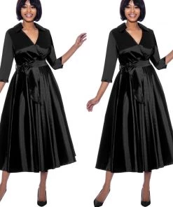 Social Butterfly Collection Black Classic Style Faux Wrap Dress