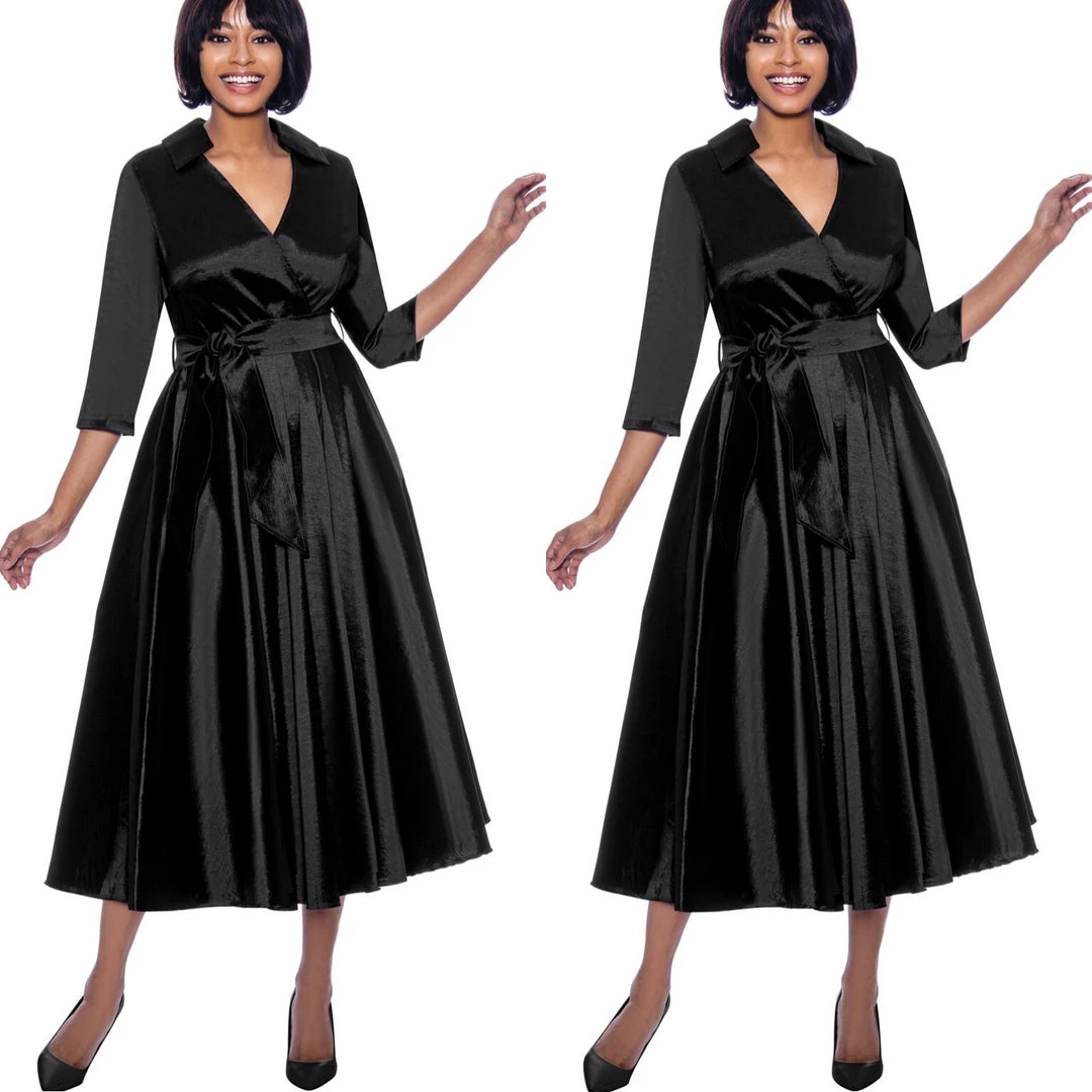 Social Butterfly Collection Black Classic Style Faux Wrap Dress 4 Social Butterfly Collection Black Classic Style Faux Wrap Dress