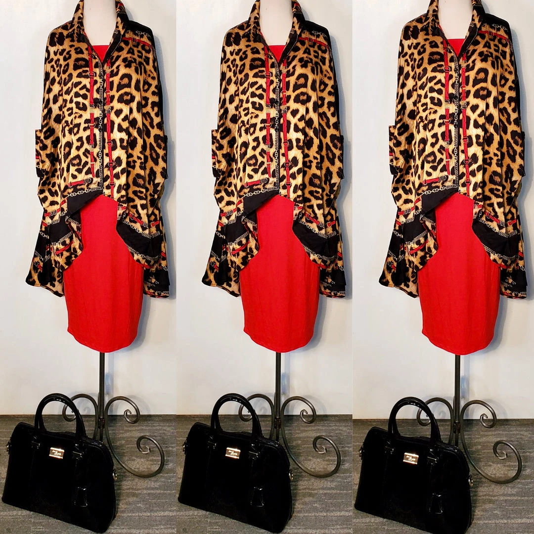 Social Butterfly Collection Sale Plus Size Animal Print Red Trim Detail Blouse 16 Social Butterfly Collection Sale Plus Size Animal Print Red Trim Detail Blouse