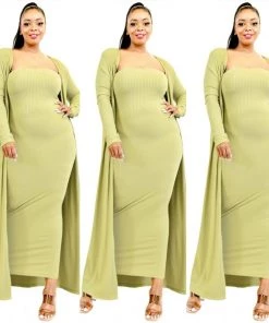 Social Butterfly Collection New Arrivals Plus Size Kiwi Green Two Piece Form Fitted Dress Duster Set