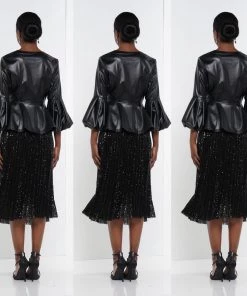 Social Butterfly Collection Sheer Pleated Black Sequin Skirt Sale