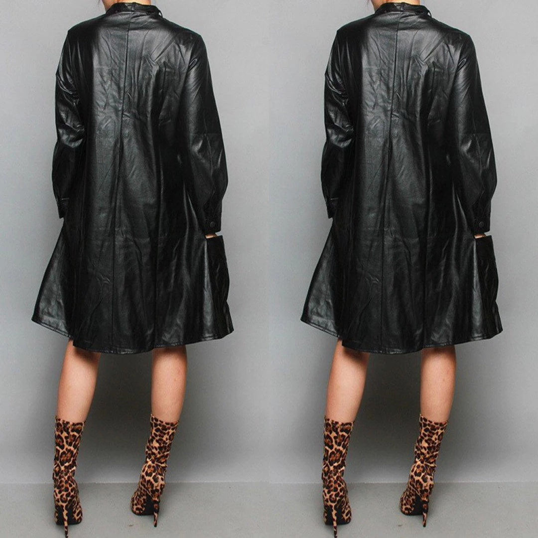 Social Butterfly Collection Black Faux Leather Dress Plus Sizes 7 Social Butterfly Collection Black Faux Leather Dress Plus Sizes