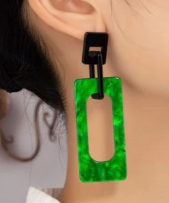 Social Butterfly Collection New Arrivals Green Black Rectangular Drop Earrings