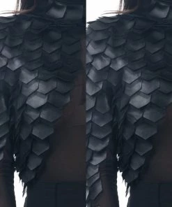 Social Butterfly Collection Sale Beautiful Black Faux Leather Sleeve Sheer Bodysuit