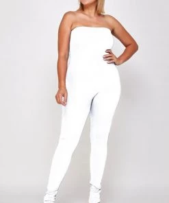 Social Butterfly Collection Plus Size White Strapless Jumpsuit