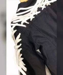 Social Butterfly Collection Detailed Black Jacket With Lace Up Drawstrings