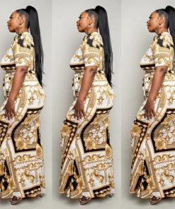 Social Butterfly Collection Black White Gold Print Form Fitted Maxi Dress New Arrivals