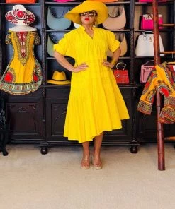 Social Butterfly Collection Plus Size Yellow Boho Style Below The Knee Dress