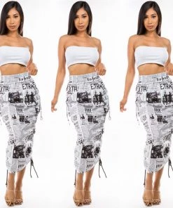 Social Butterfly Collection Newspaper Print Drawstring Skirt New Arrivals