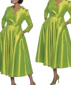 Social Butterfly Collection Green Classic Style Faux Wrap Dress 16 Social Butterfly Collection Green Classic Style Faux Wrap Dress