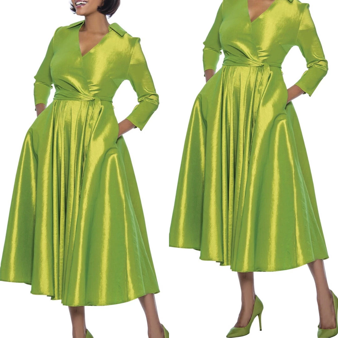 Social Butterfly Collection Green Classic Style Faux Wrap Dress 8 Social Butterfly Collection Green Classic Style Faux Wrap Dress