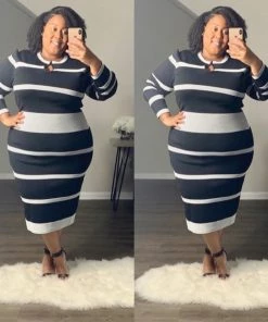 Social Butterfly Collection Jersey Knit Navy Blue White Midi Dress