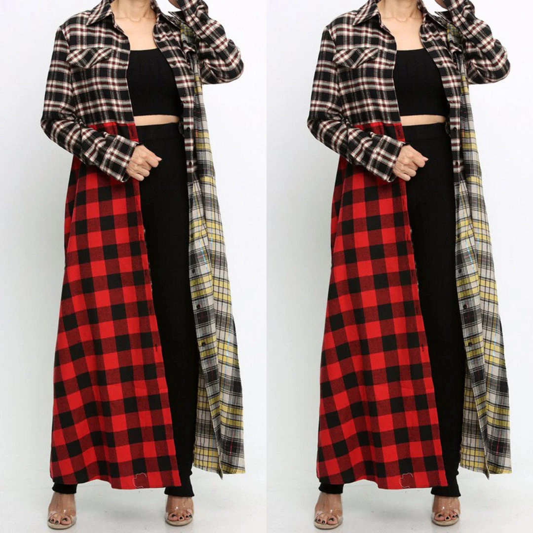 Social Butterfly Collection Plaid Check Multi Color Duster Dress 7 Social Butterfly Collection Plaid Check Multi Color Duster Dress