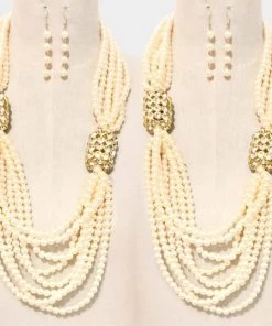 Social Butterfly Collection New Long Cream Color Stone Embellished Pearl Necklace