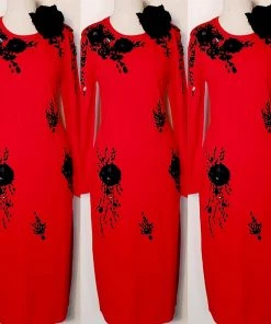 Social Butterfly Collection New Arrivals Red Black Jersey Knit Mid Length Dress