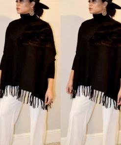 Social Butterfly Collection Black Faux Fur Fringe Detail Sweater Top Sale