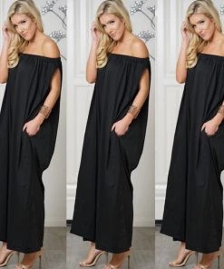 Social Butterfly Collection Black Off The Shoulder Boho Loose Fit Jumpsuit